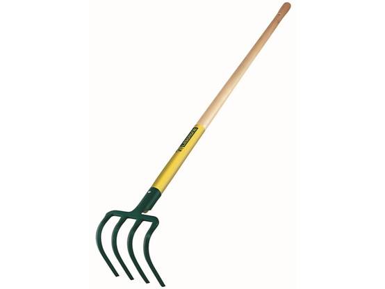 Croc de jardin 4 dents triangulaires acier vert manche bois 130cm - LEBORGNE - Image 1