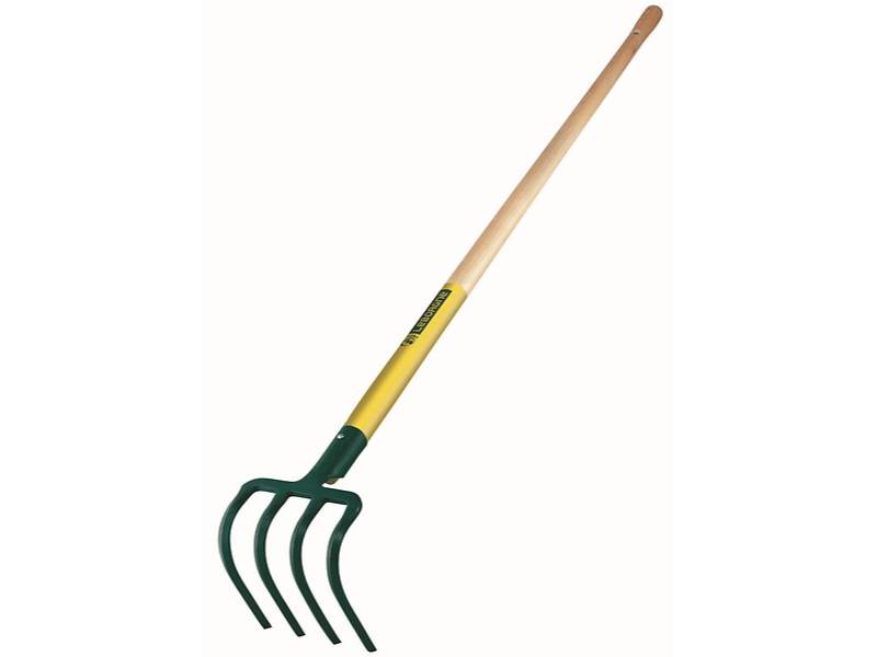 Croc de jardin 4 dents triangulaires acier vert manche bois 130cm - LEBORGNE - Image 1