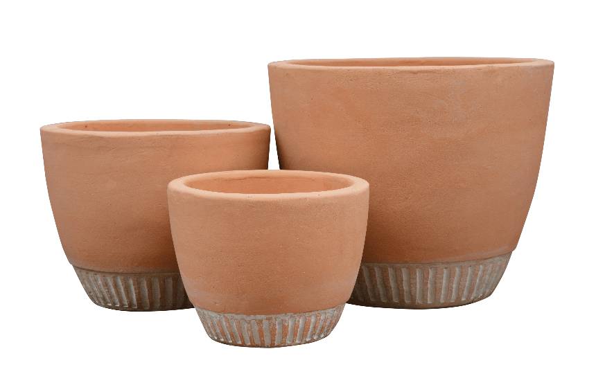 Pot rond en terre cuite décoré - H.18 x Ø.24 cm
