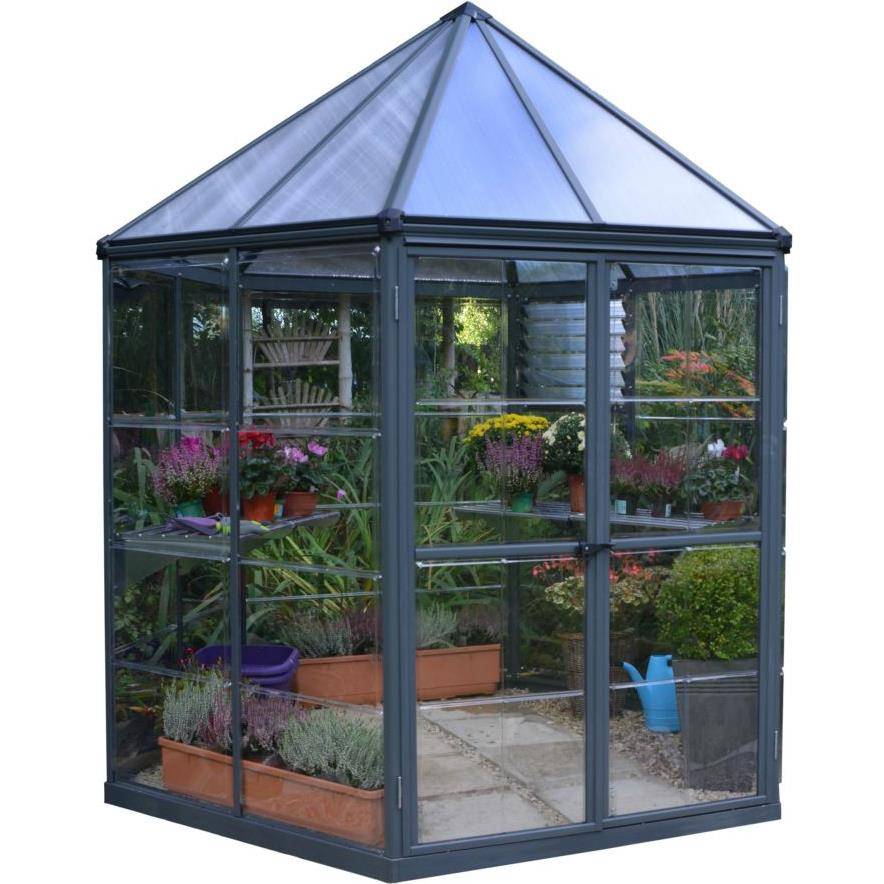 Canopia by Palram - Serre de jardin polycarbonate aluminium anthracite 3,9 m² Oasis avec embase - Canopia by Palram - Image 6