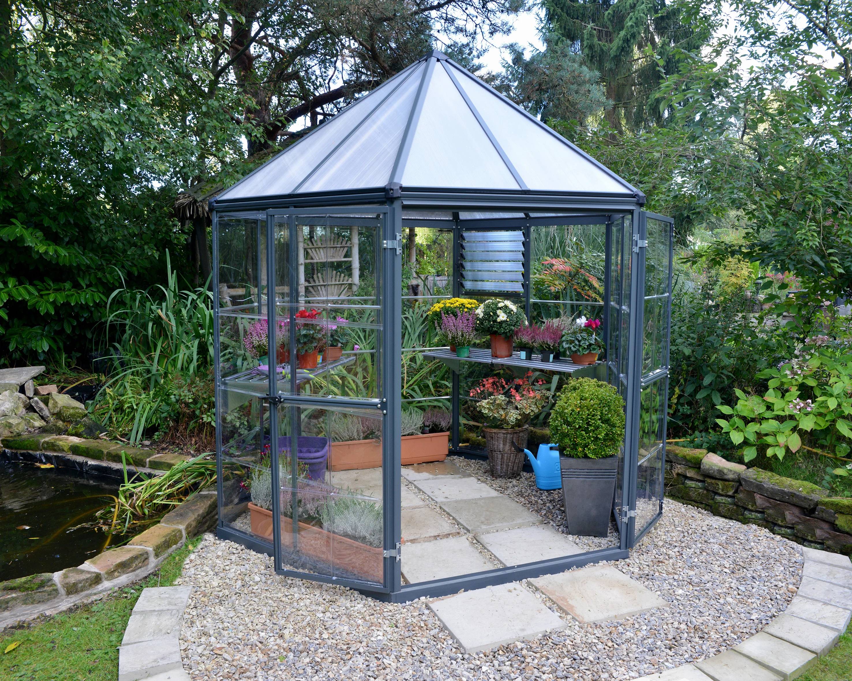 Canopia by Palram - Serre de jardin polycarbonate aluminium anthracite 3,9 m² Oasis avec embase - Canopia by Palram - Image 1
