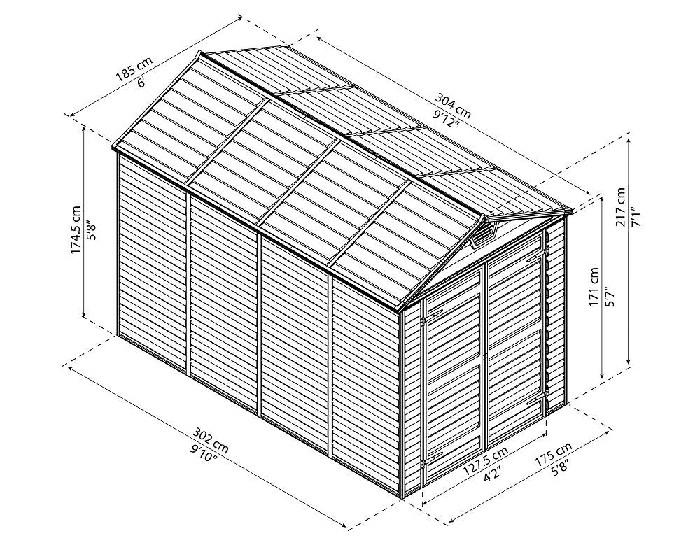 Abri de Jardin Polycarbonate Skylight Gris Deco 6x10 5,3 m2 - Image 3