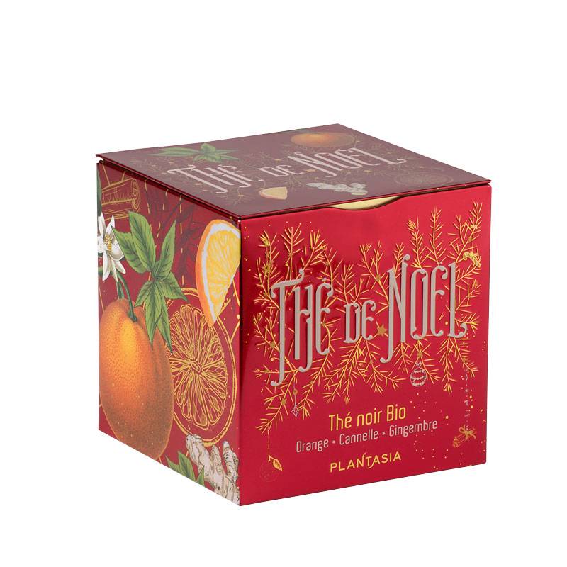 Thé de Noël orange cannelle Bio 48 g dans un cube en métal