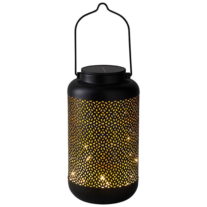 Watt & Home - Lanterne solaire Alhambra métal noir Ø 12 cm H 25 cm - WATT & HOME