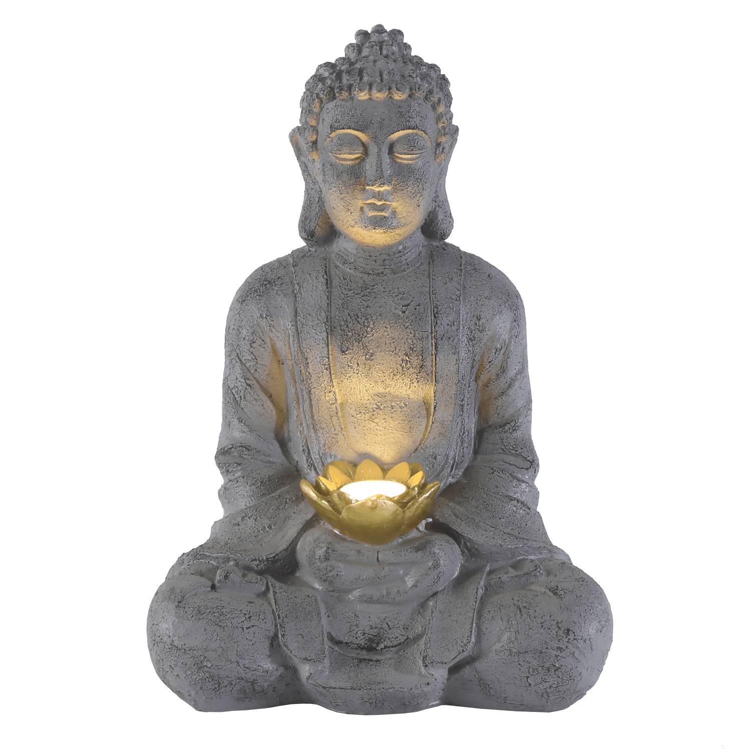 Ciddeco - Ciddeco - Bouddha fleur de lotus solaire L.16 x l.24 x H.35 cm