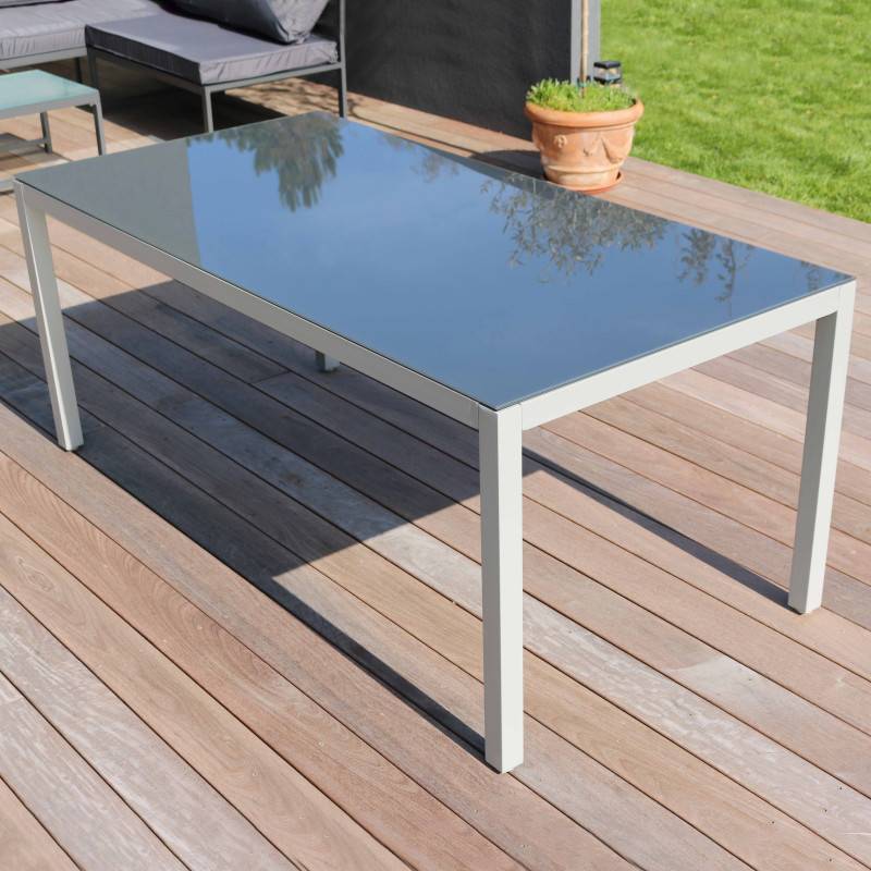 No name  - Table de Jardin Aluminium Verre Sécurit 180x90 cm Gris – OVIALA - Image 3