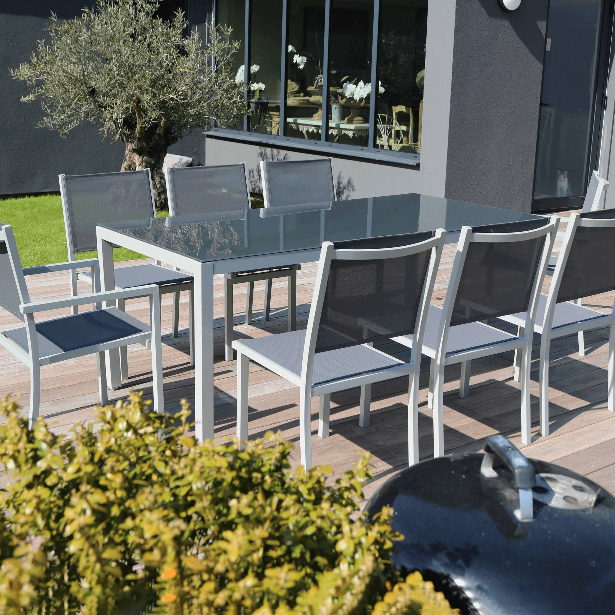 No name  - Table de Jardin Aluminium Verre Sécurit 180x90 cm Gris – OVIALA - Image 4