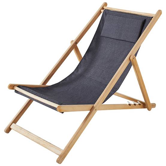 Ecloz - Chilienne bois toile amovible ardoise L.130 x l.55 x H.90 cm