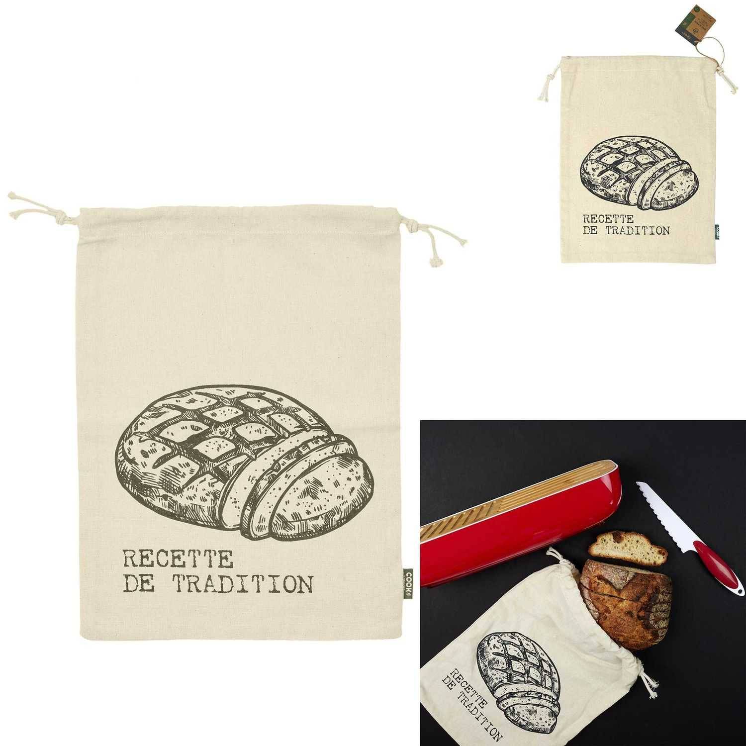 Sac à pain Toile Coton H 36 cm L 26 cm P 1,5 cm – Recette de tradition - Image 2
