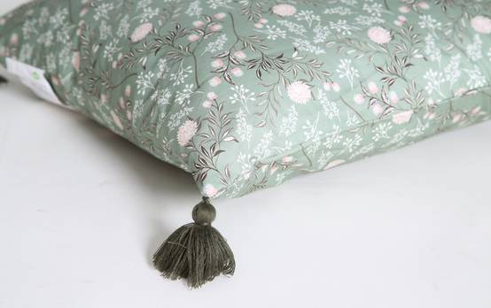 Coussin couleur sauge coton pompon vivaces L.45 x l.45 x H.10 cm - Image 2