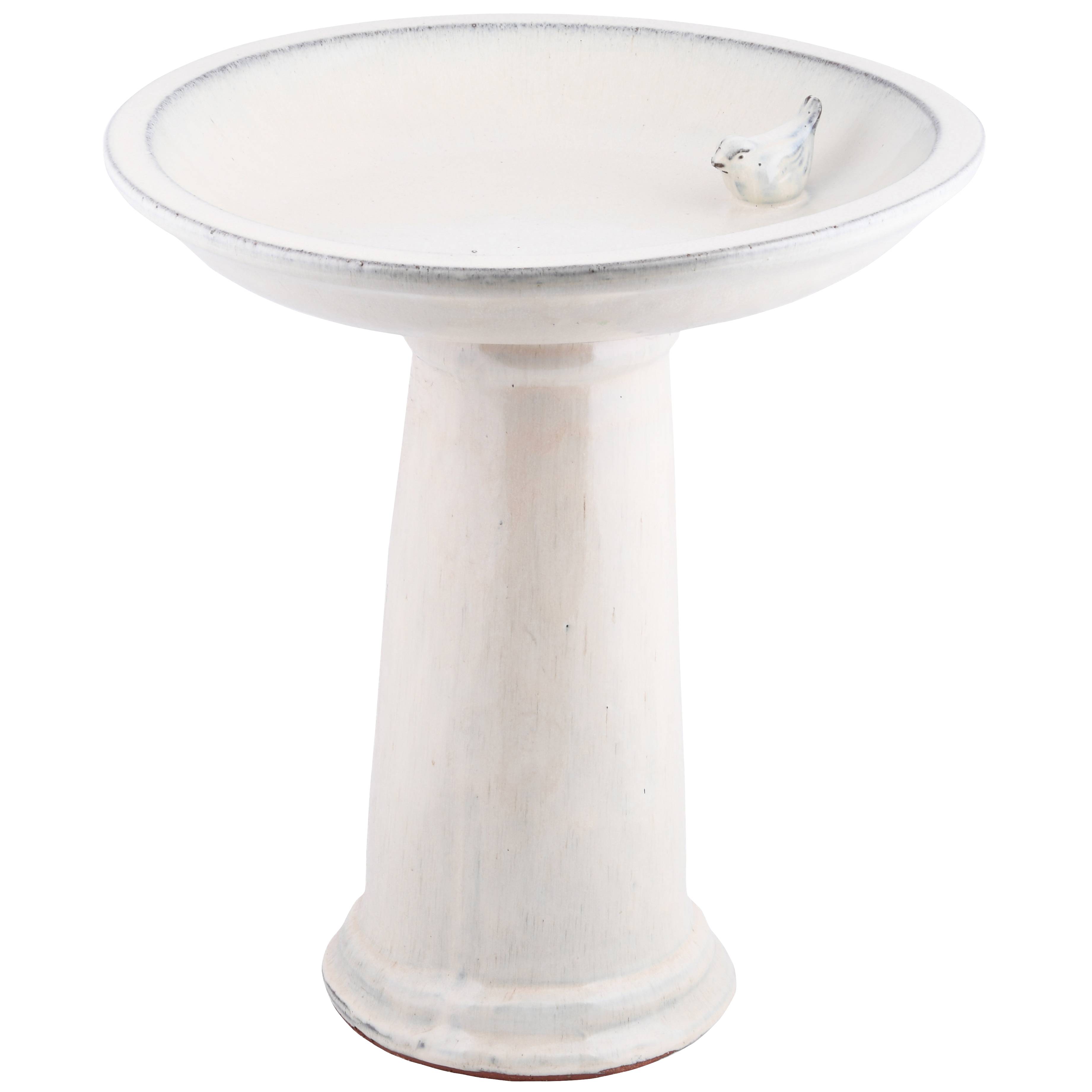 Bain oiseaux sur pied céramique blanc L 42 cm l 42 cm H 47 cm