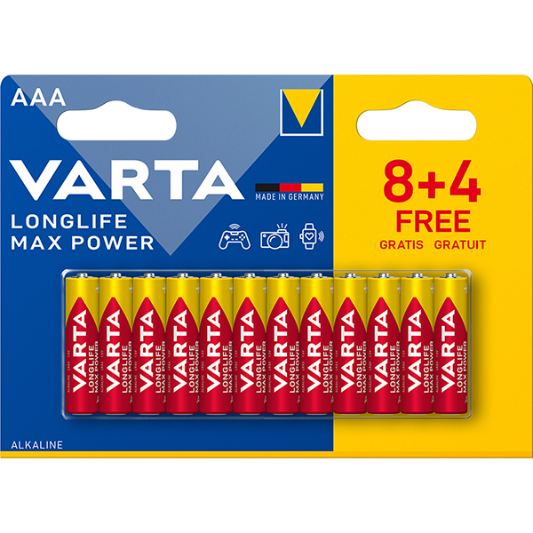 Lot de 12 piles alcalines LR03 AAA 1,5V Longlife Max Power - VARTA - Imagen 1