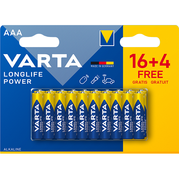 Blíster de 20 pilas alcalinas VARTA