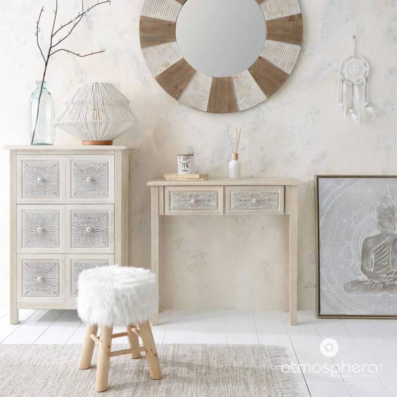 Tabouret effet fourrure blanc Ø 30 cm H 42 cm - ATMOSPHERA - Image 6