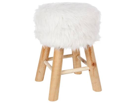 Tabouret effet fourrure blanc Ø 30 cm H 42 cm - ATMOSPHERA - Image 8