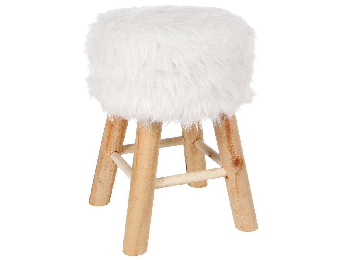 Tabouret effet fourrure blanc Ø 30 cm H 42 cm - ATMOSPHERA - Image 8