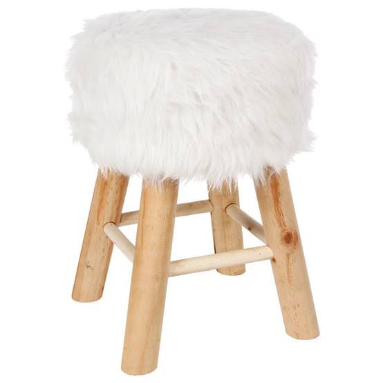 Tabouret effet fourrure blanc Ø 30 cm H 42 cm - ATMOSPHERA - Image 5