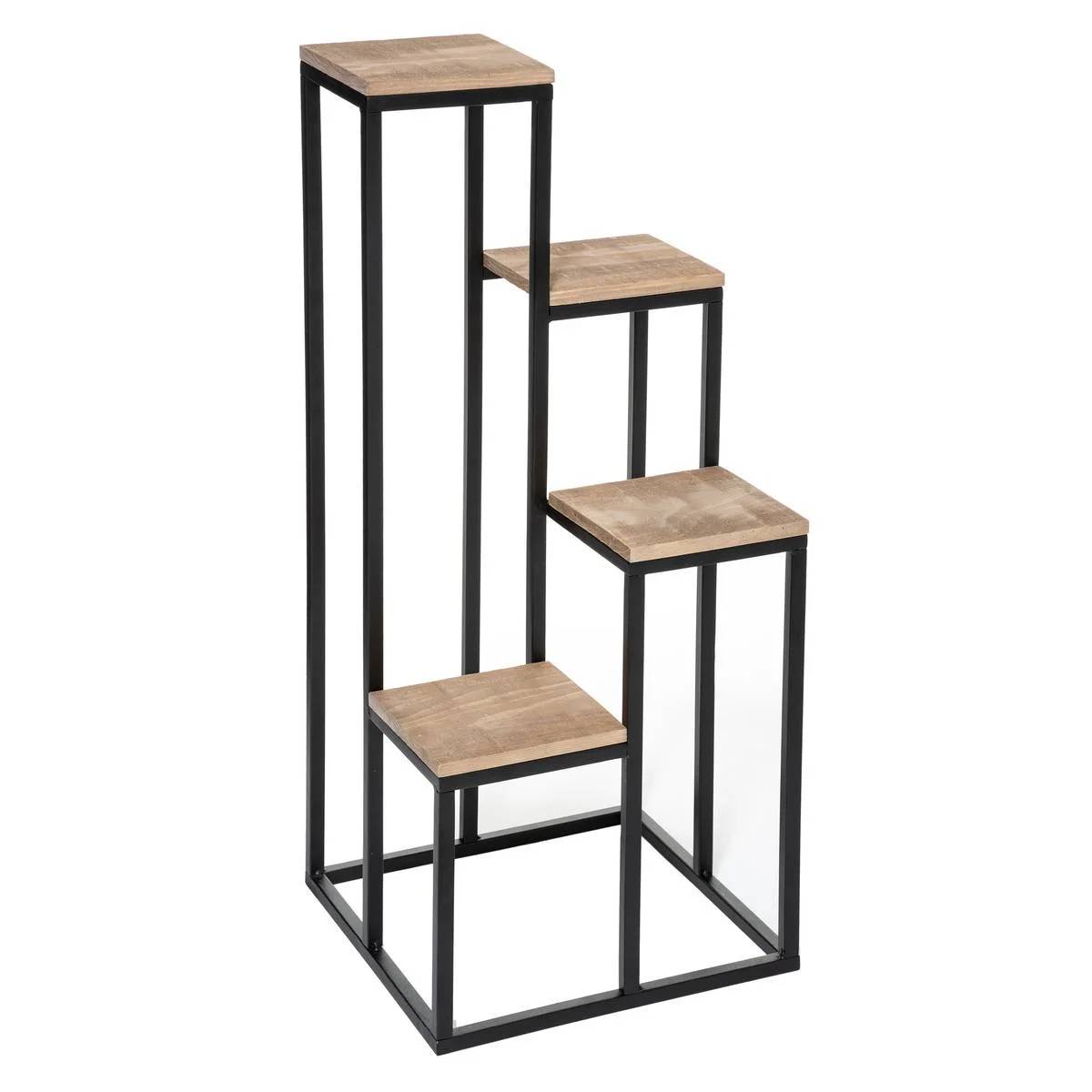 Étagère porte plantes métal noir bois H 88,5 cm - ATMOSPHERA - Image 3