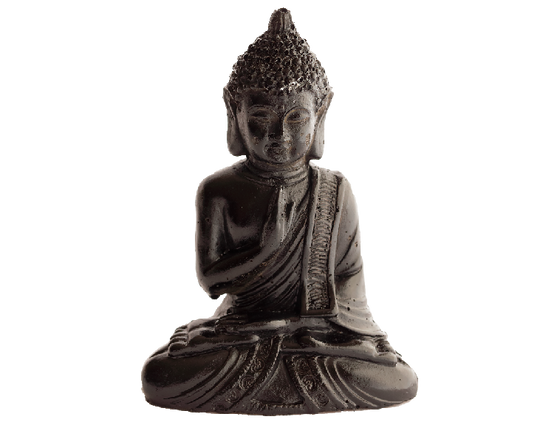 Mini statue Mini bouddha prière ciré noir l.10 x P.6 x H.14 cm