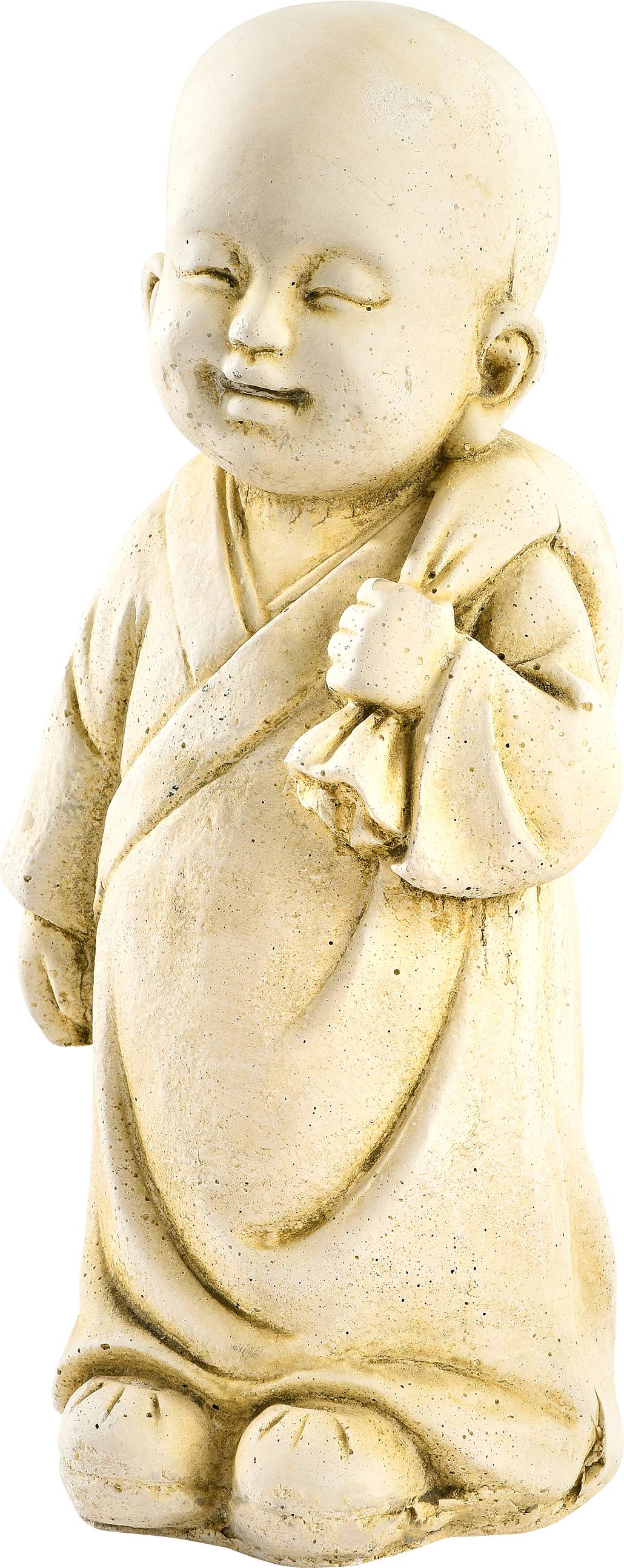 Statue Moine debout baluchon ton vieilli l.9 x P.9 x H.24 cm
