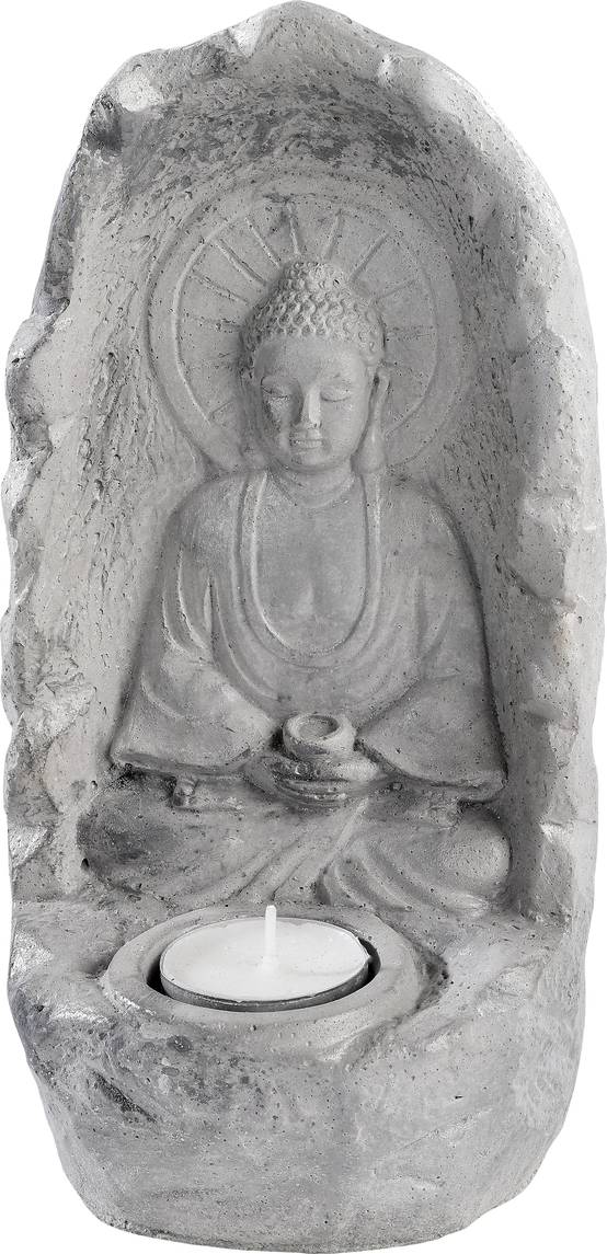 Photophore Bouddha sur rocher ciré gris l.9 x P.12 x H.23 cm