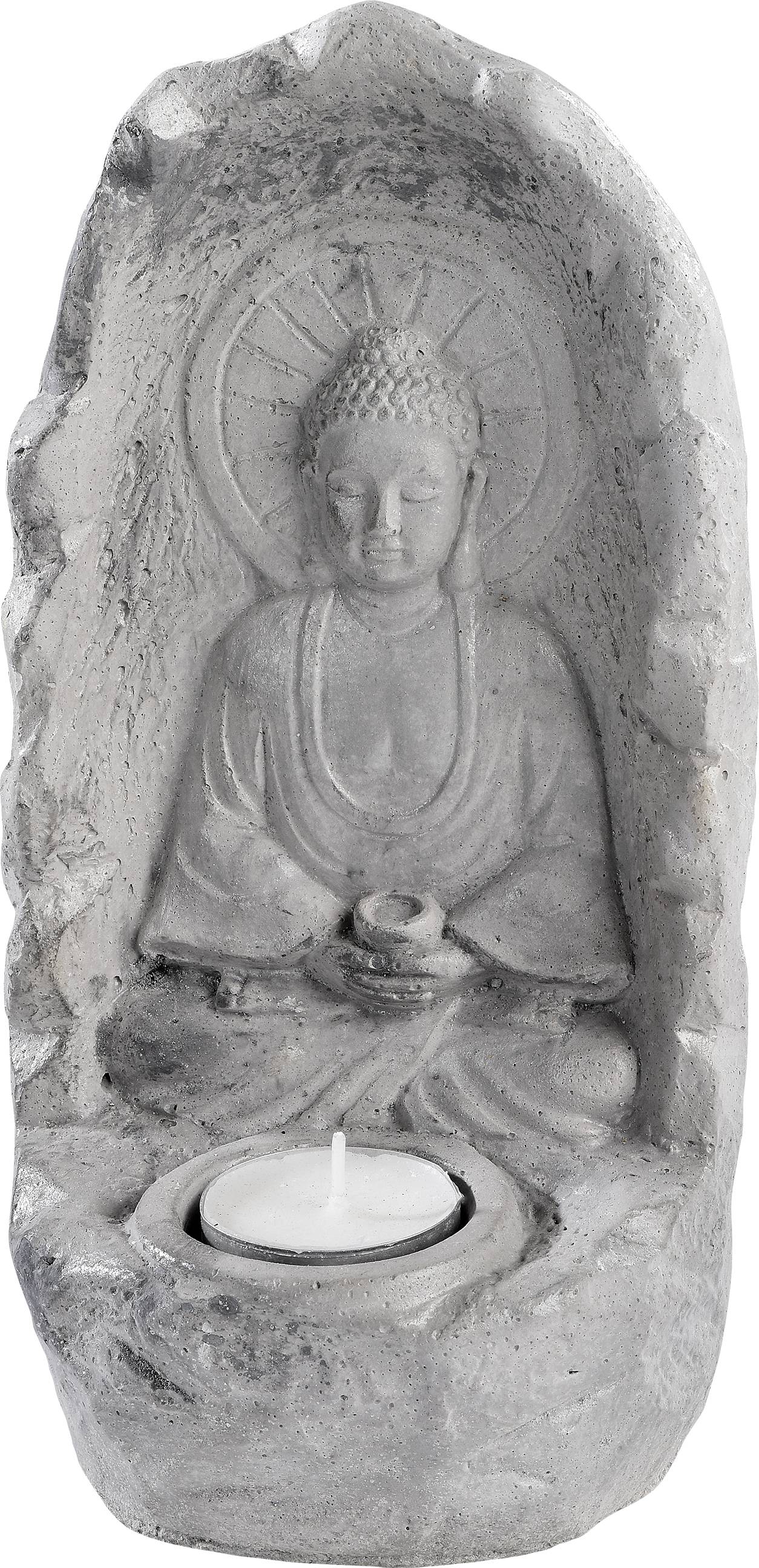 Photophore Bouddha sur rocher ciré gris l.9 x P.12 x H.23 cm