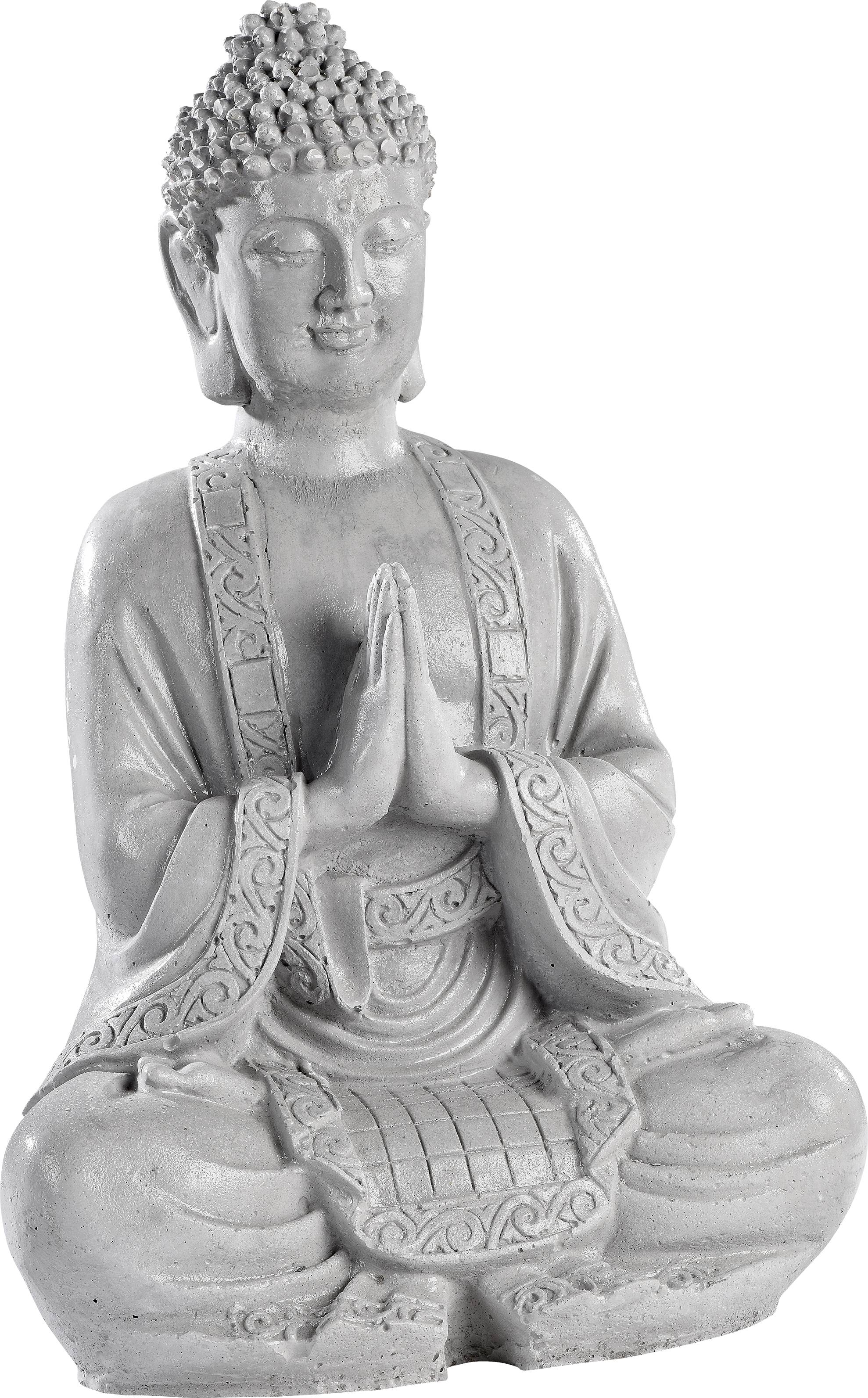 Statue Bouddha Hindou prière gris ciré  l.25 x P.18 x H.38 cm