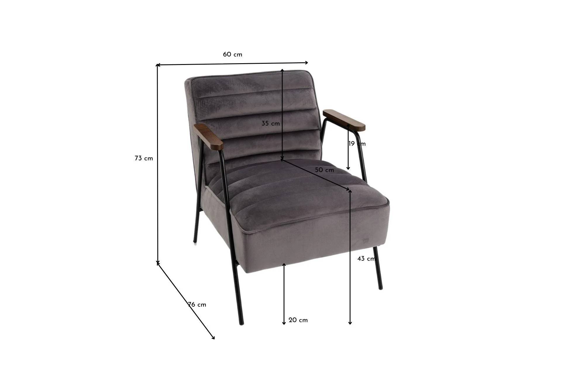 Fauteuil relax velours métal noir - LISBOA