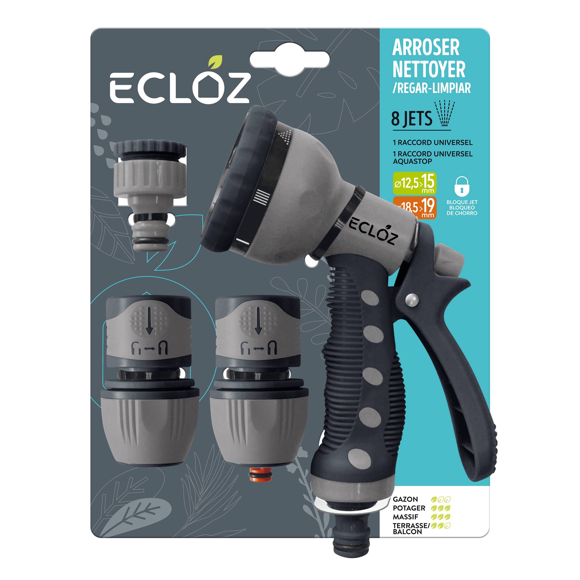 Ecloz - Pistolet d'arrosage multi-jets ECLOZ - Avec accessoires - Imagen 1