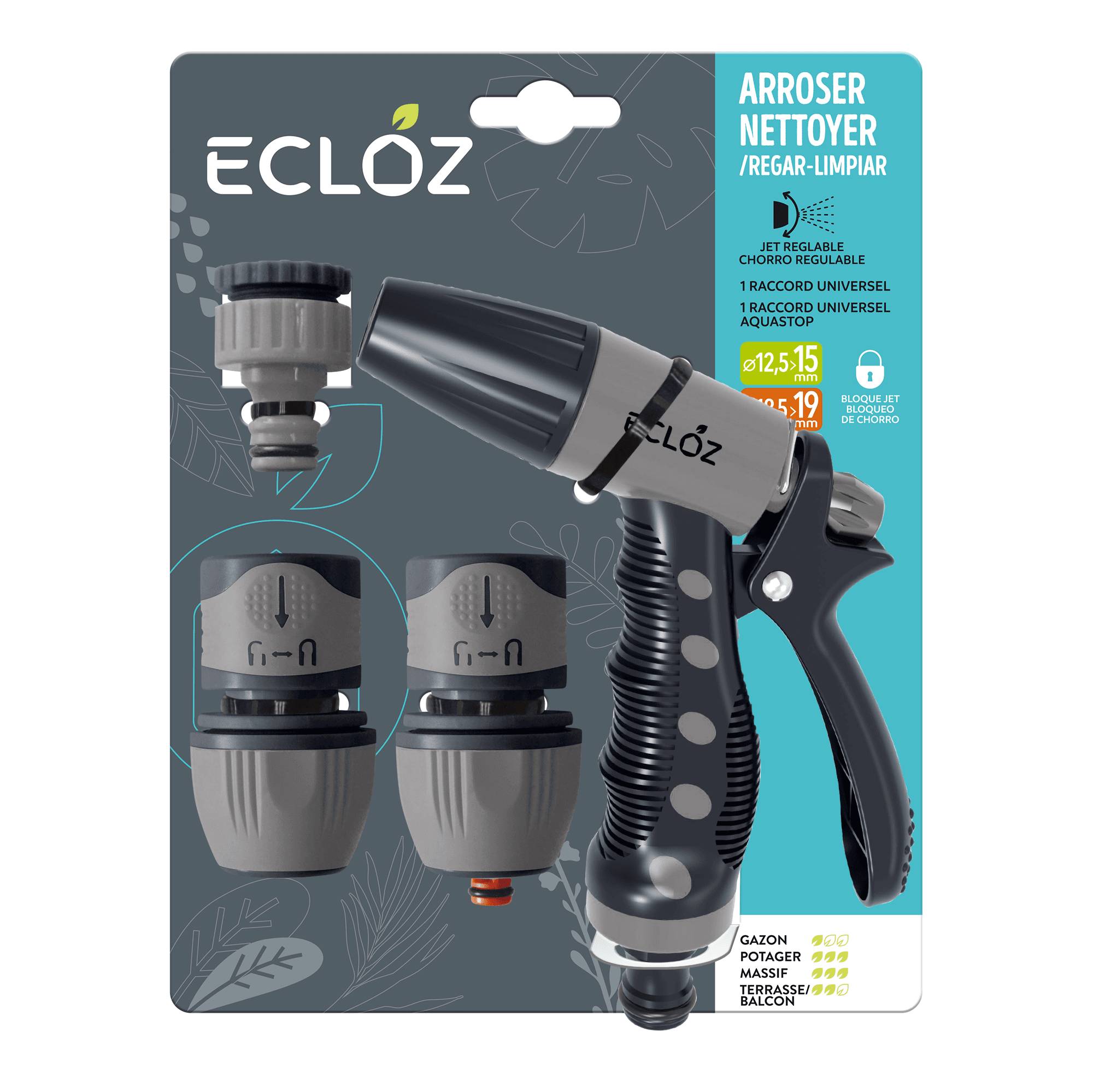 Ecloz - Ecloz - Kit pistolet jet réglable avec raccord universel - Imagen 1
