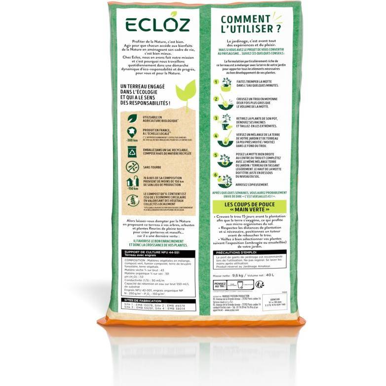 Ecloz - Terreau arbres, arbustes Pleine Terre Ecloz 40L - Imagen 2