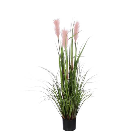 Herbe panache en pot rose -pvc-Rose- h120xd45cm