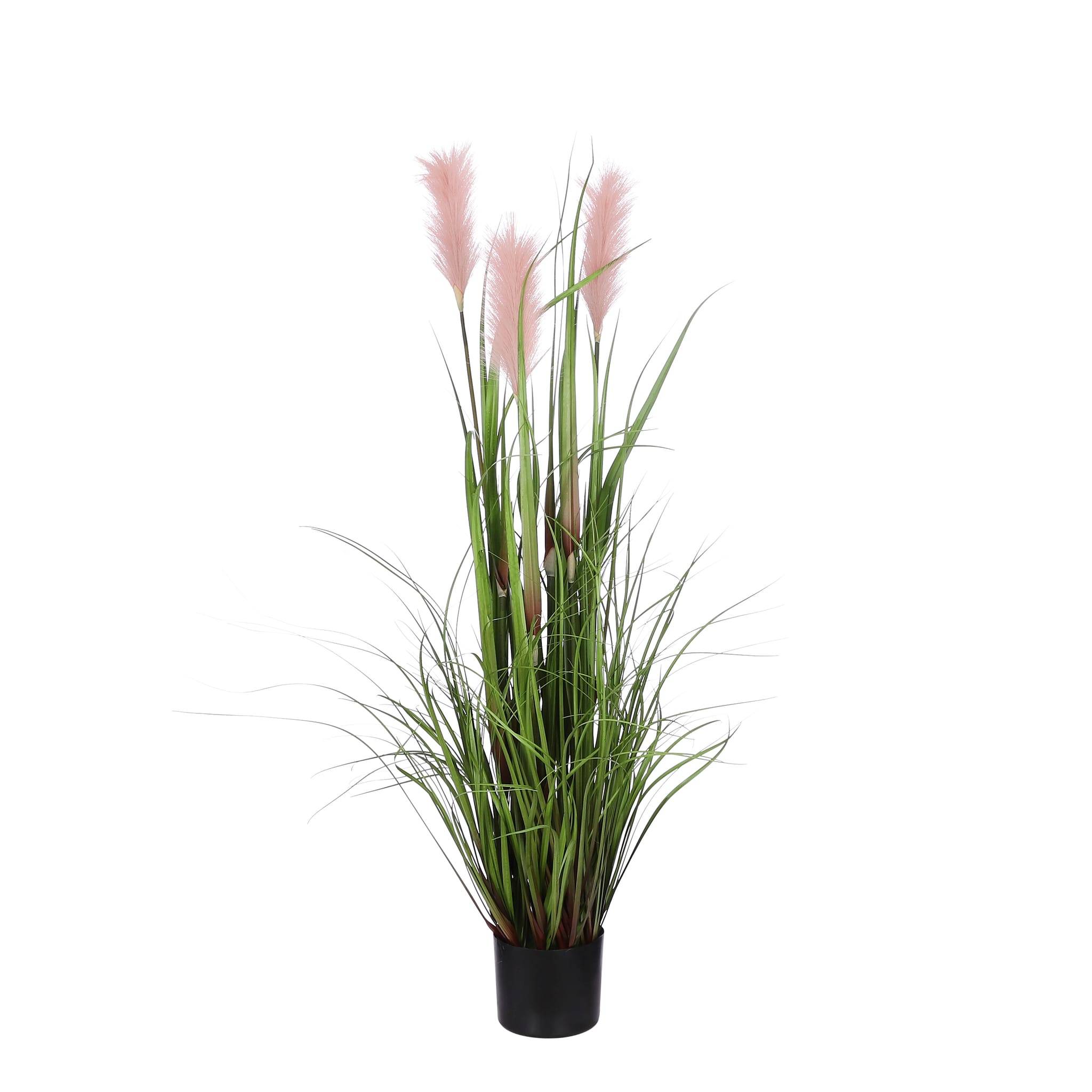 Herbe panache en pot rose -pvc-Rose- h120xd45cm