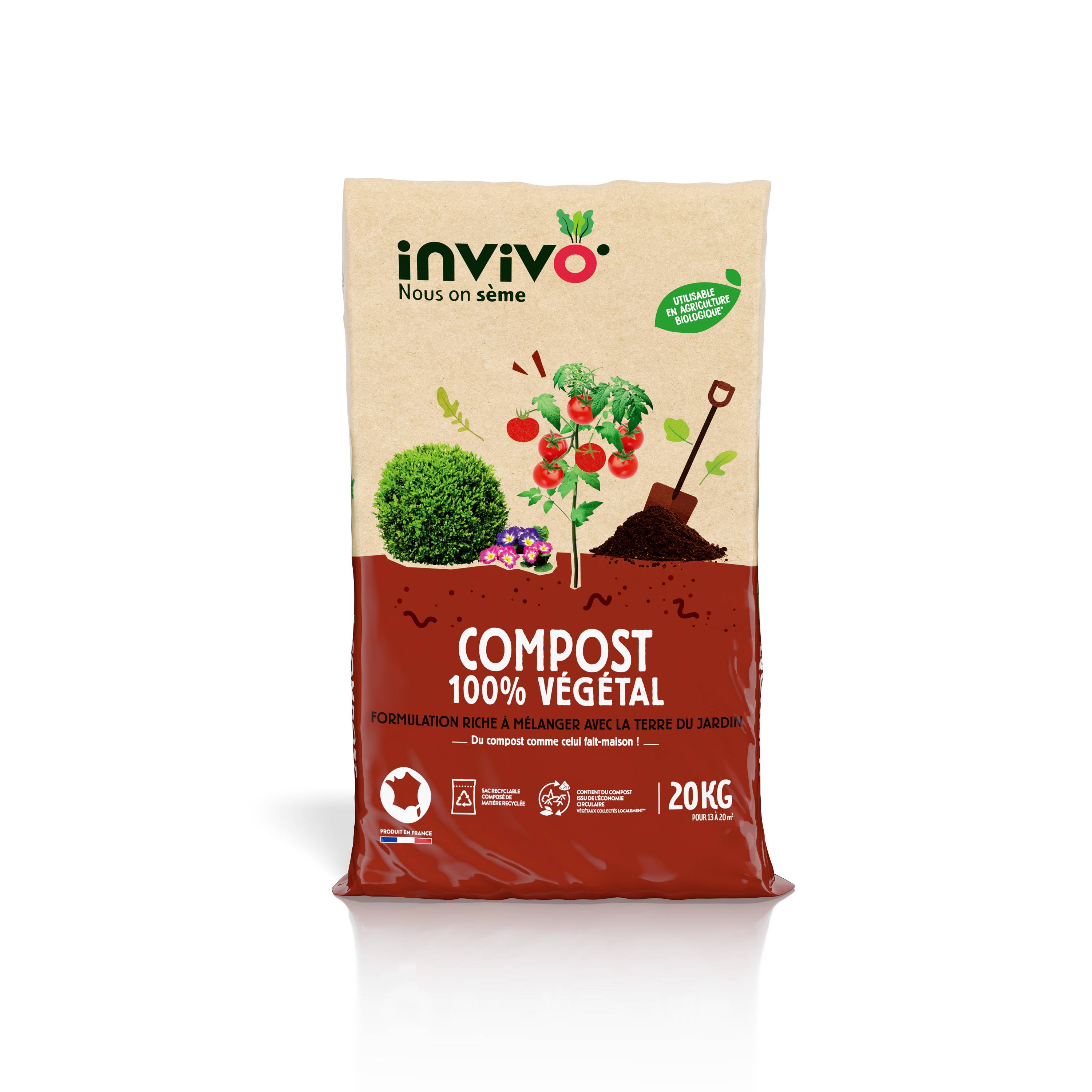 Invivo Nous On Sème - Compost 100 % vegetal 20 kg - INVIVO Nous on sème - Imagen 1