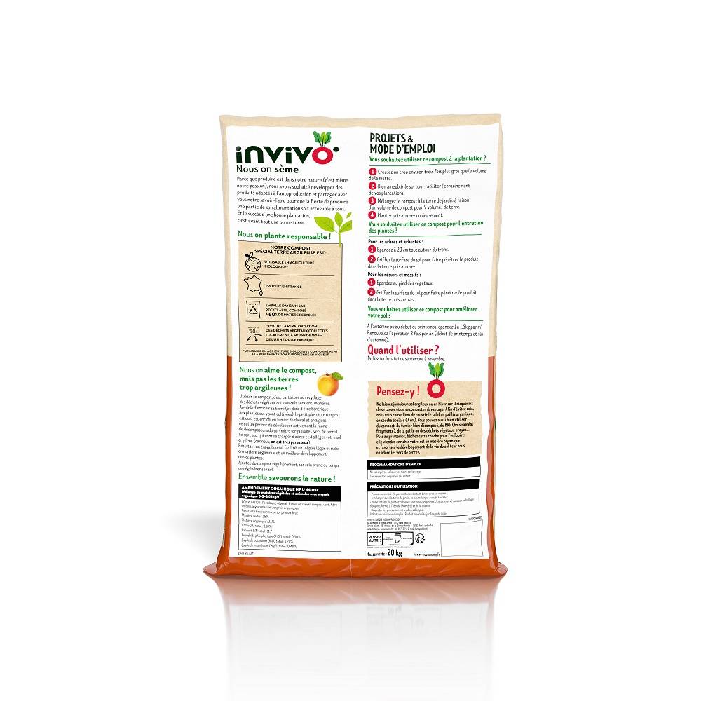Invivo Nous On Sème - Invivo Nous on Sème - Compost pour sol argileux - 20 kg - Imagen 3
