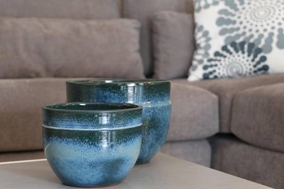 Pot terre cuite émaillée austral blue wawe D 20 cm –