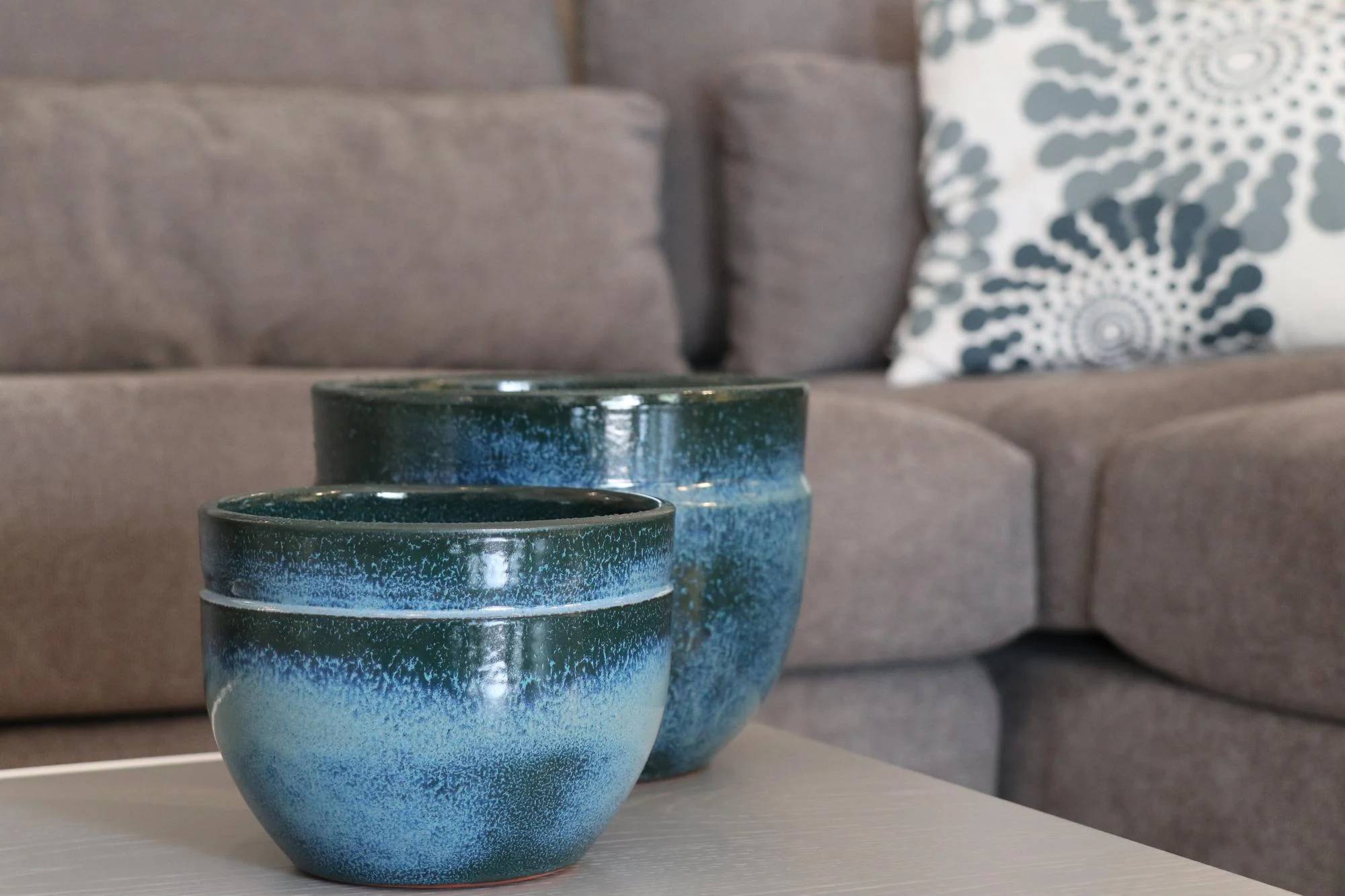Pot terre cuite émaillée austral blue wawe D 20 cm –