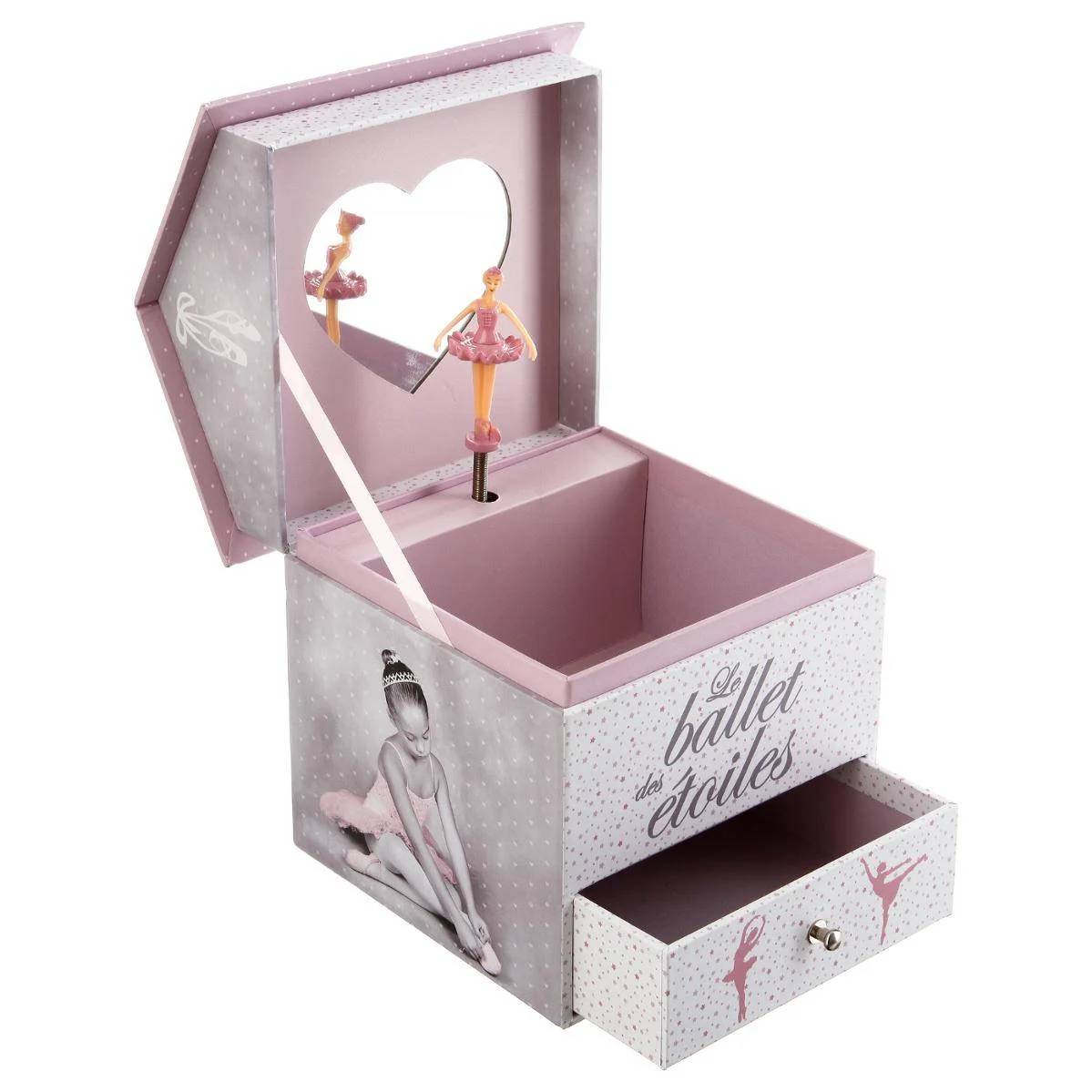 Boîte musicale ballerine carton gris/parme L 14 x l 14,5 x H 16 cm – ATMOSPHERA - Image 5