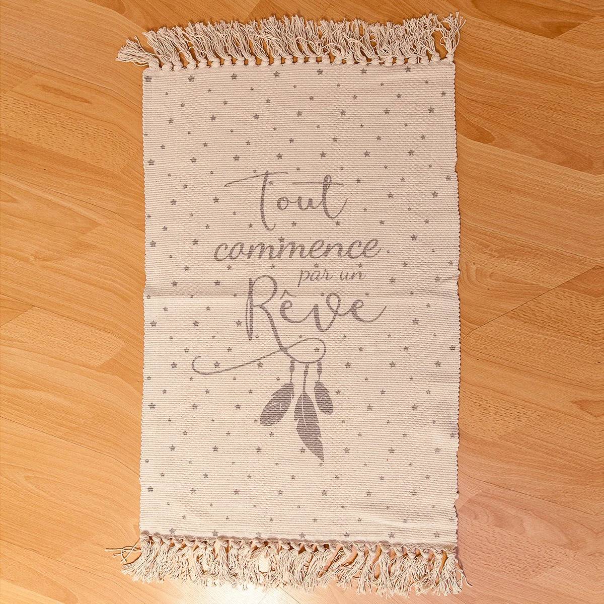 Tapis à franges coton polyester beige 60 x 90 cm - Image 5