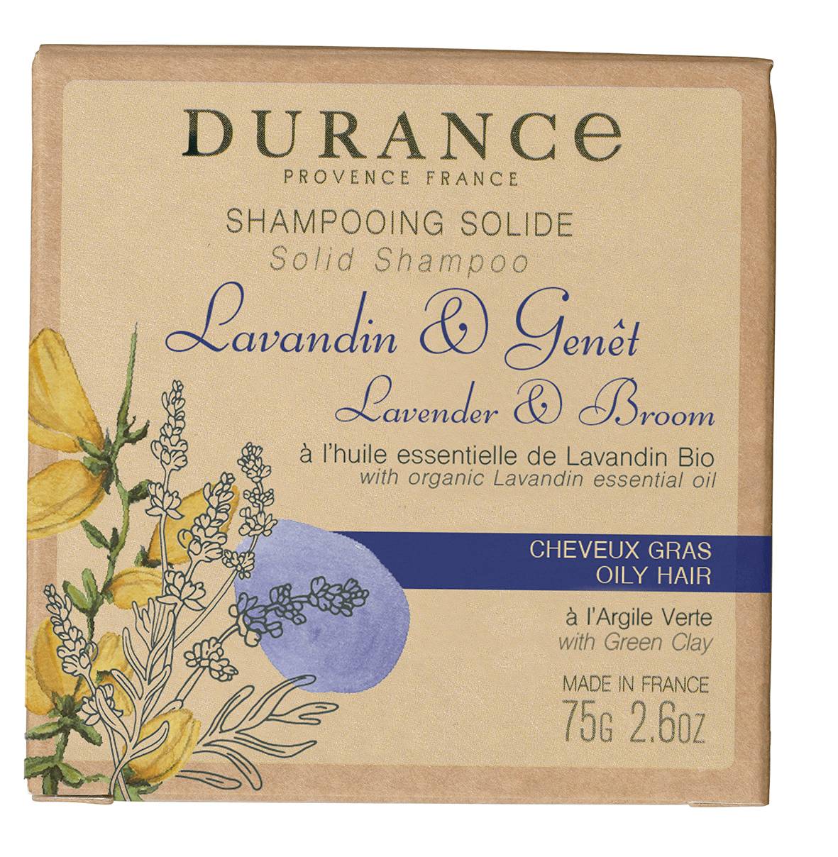 Durance - Shampooing solide Lavandin Genêt 75 gr cheveux gras - Image 1