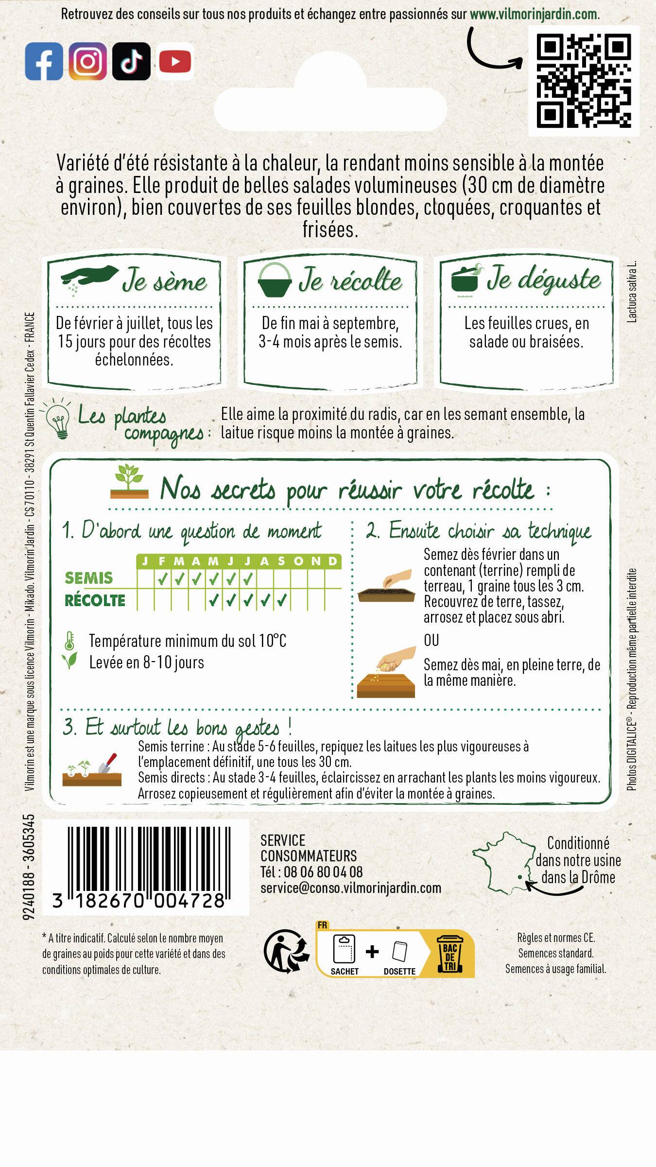 Vilmorin - Laitue batavia de Pierre Bénite série 1 sachet graines 4 g - Vilmorin - Image 2