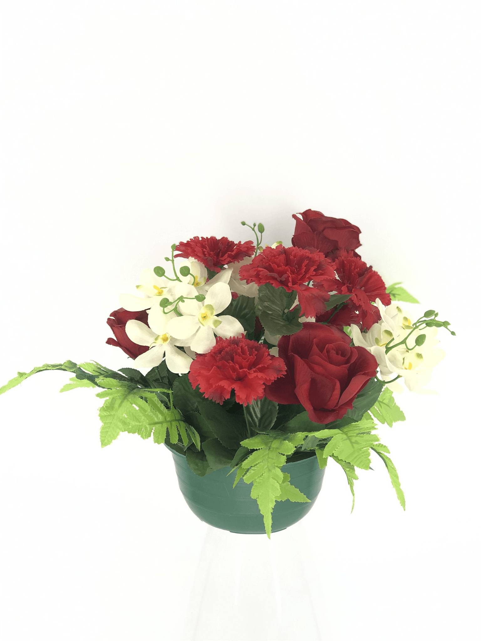 Kalyste - Pot avec roses, œillets, orchidées rouge blanc Ø.30 x H.31 cm