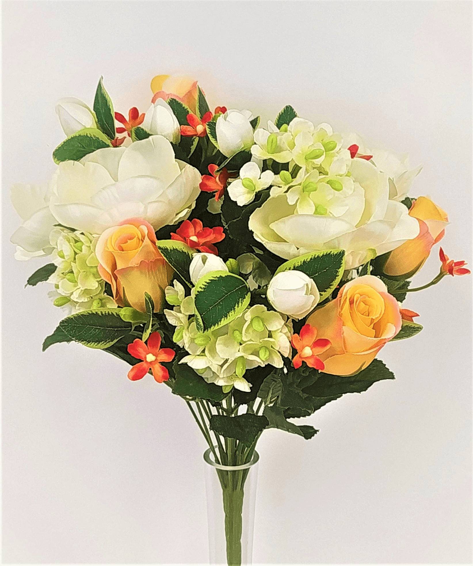 Kalyste - Bouquet boutons roses saumon, magnolias crème Ø.30 x H.42 cm