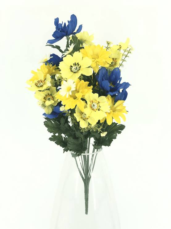 Kalyste - Bouquet de marguerites et cosmos jaune bleu et blanc