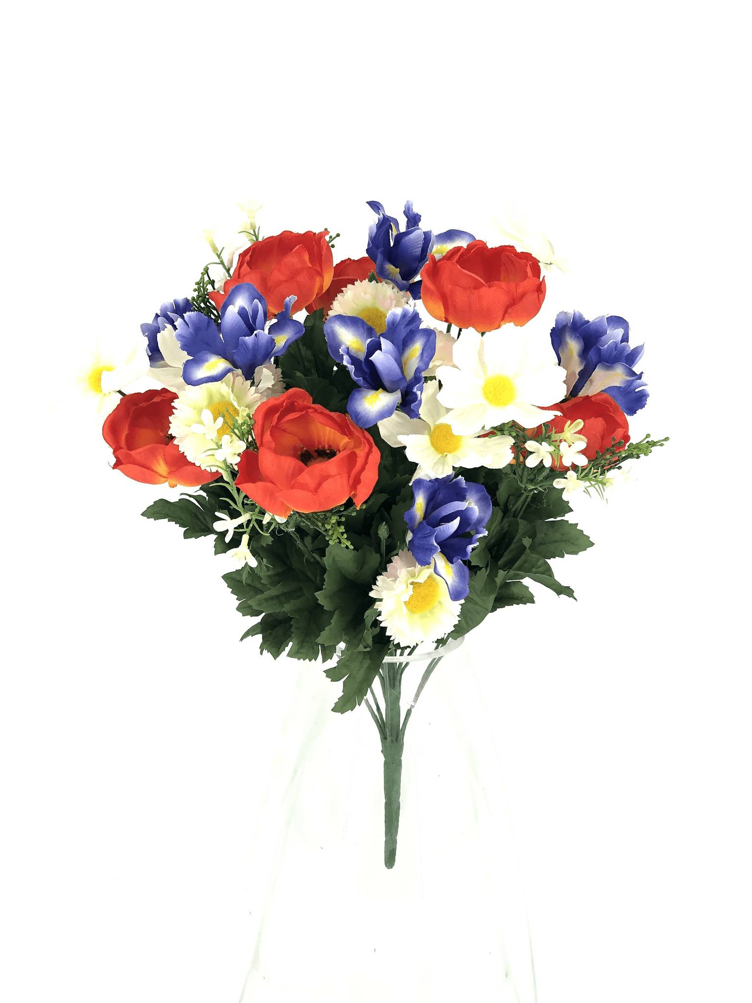 Kalyste - Bouquet de coquelicots, marguerites, iris et cosmos H.46 cm