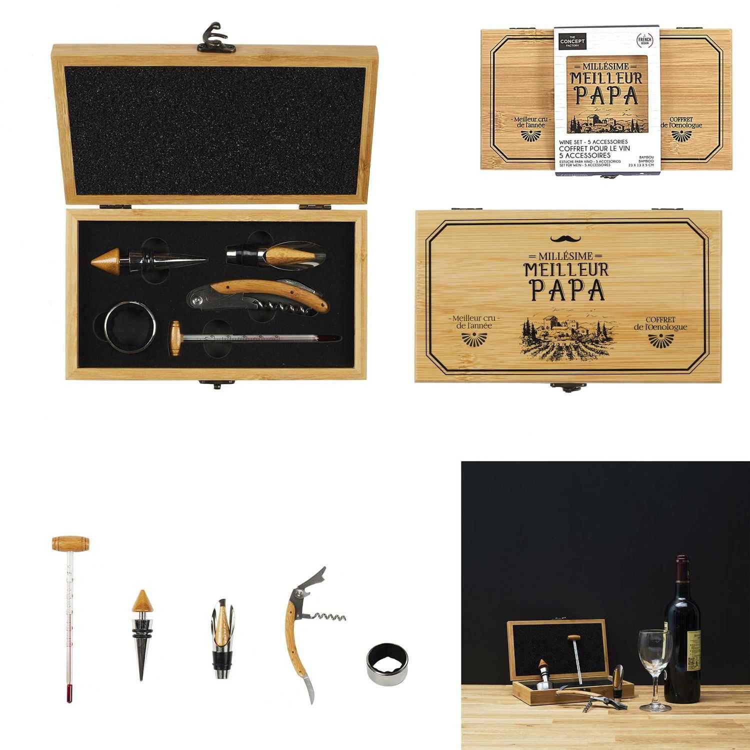 CAJA DE BAMBÚ PARA VINO 5 ACCESORIOS M6