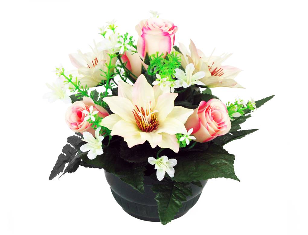 Sans Marque - Coupe de roses et fleurs variées blanches artificielles H.23 cm
