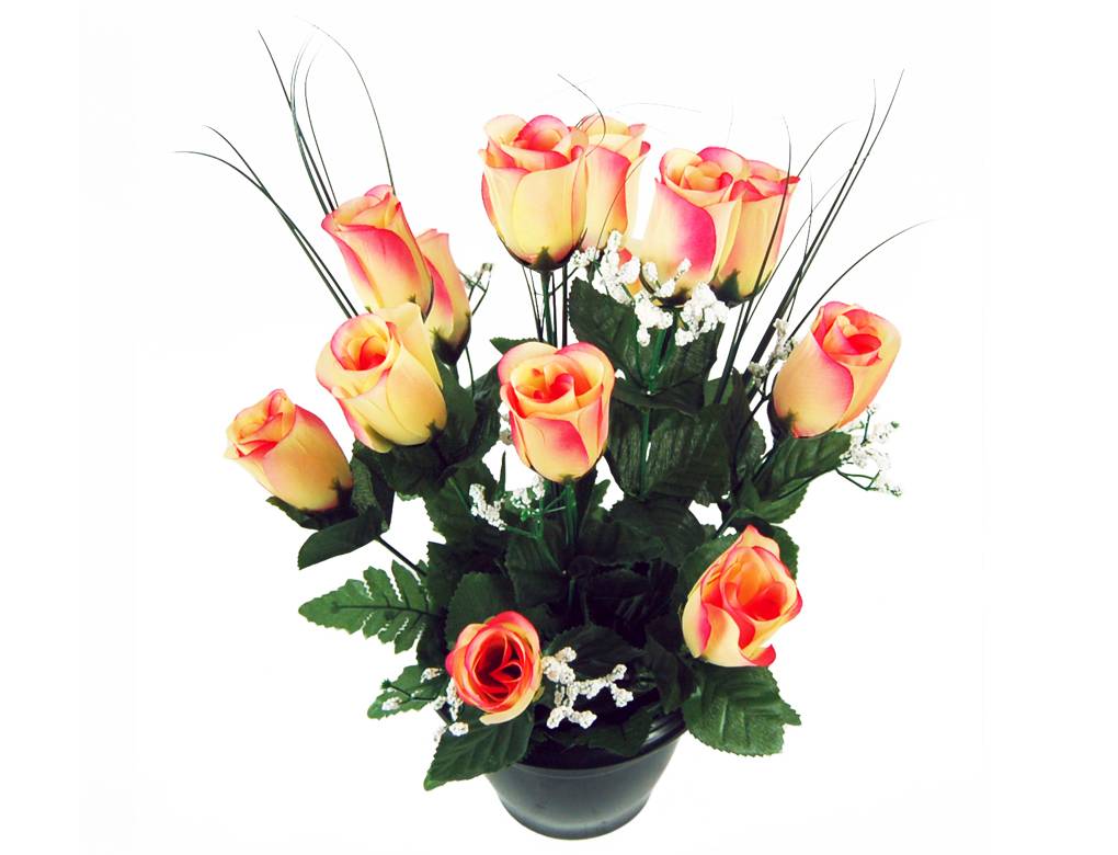 Sardeco - Ramo de rosas botones artificiales anaranjadas H.38 cm
