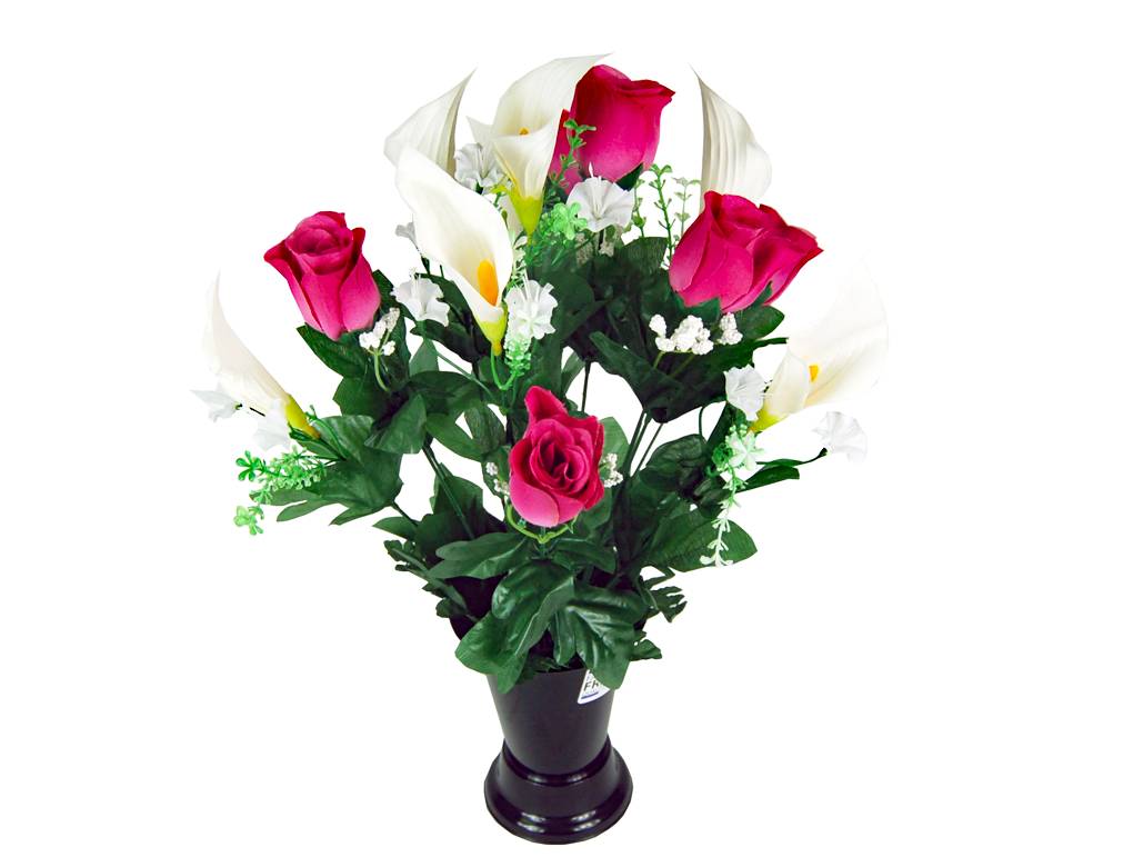 Cône de roses boutons fuchsia et gerberas artificielles H.50 cm