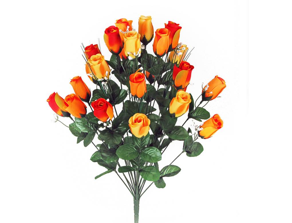 Sardeco - Piquet de roses boutons oranges artificielles H.55 cm